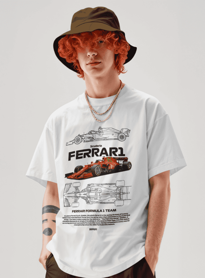 Ferrari Oversized Terry T-Shirt for Men | Premium Car Graphic Tee
