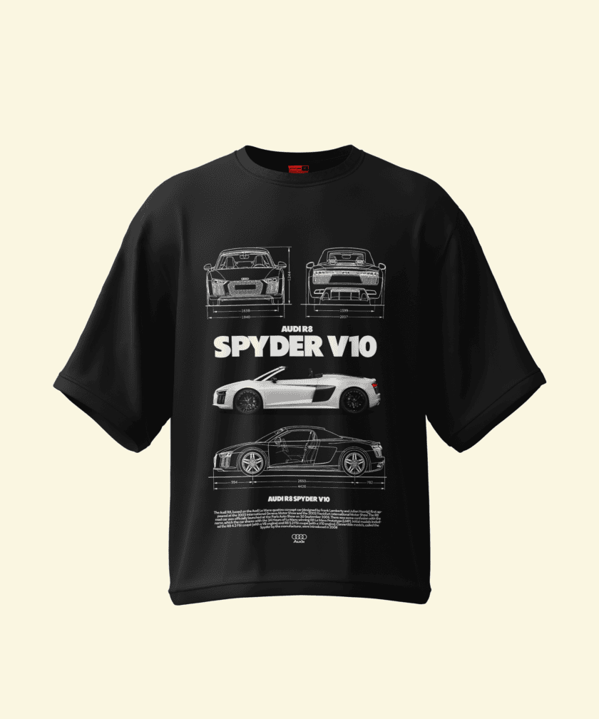 Audi R8 Spyder V10 Oversized Terry T-Shirt | Premium Car Graphic Tee - Image 3