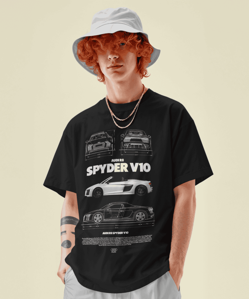 Audi R8 Spyder V10 Oversized Terry T-Shirt | Premium Car Graphic Tee - Image 4