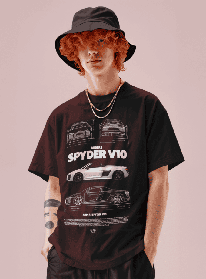 Audi R8 Spyder V10 Oversized Terry T-Shirt | Premium Car Graphic Tee