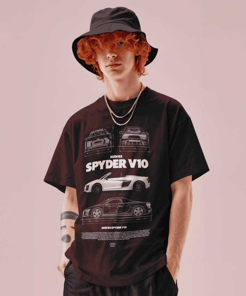 Audi R8 Spyder V10 Oversized Terry T-Shirt | Premium Car Graphic Tee