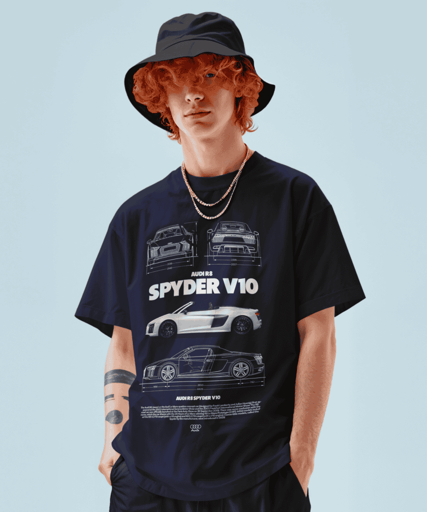 Audi R8 Spyder V10 Oversized Terry T-Shirt | Premium Car Graphic Tee - Image 6