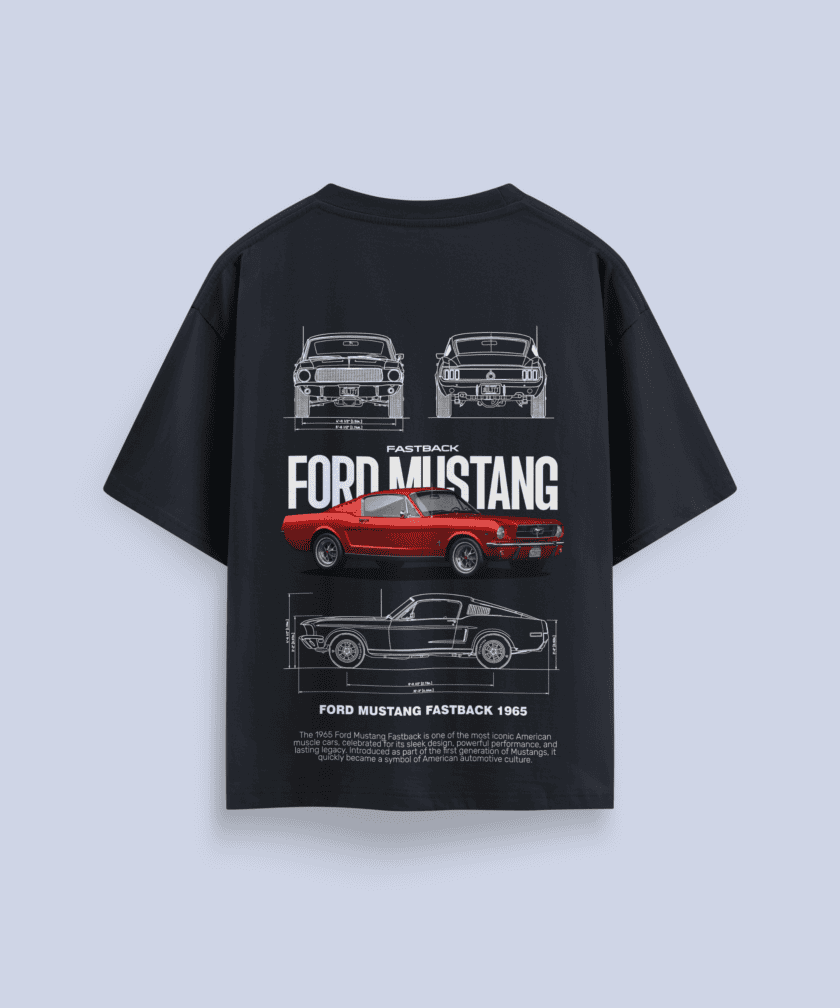 Ford Mustang Fastback 1965 Oversized Classic T-Shirt | Muscle Car Graphic Tee - Image 8